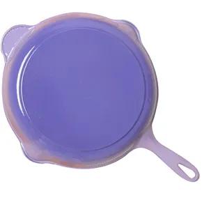 Magenta Enameled Cast Iron Frying Pan with Dual Handles Exporter China