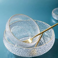 Lot de 3 bols à dessert en verre transparent style chinois moderne pour salon, vaisselle de luxe légère, bols à fruits en verre martelé pour la maison