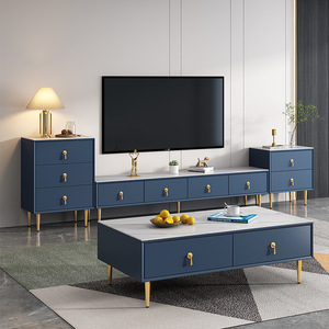 Léger Luxe Bois Massif Cuir Simple Style Moderne Mur Ardoise <span class=keywords><strong>TV</strong></span> Support Nouveau Style Table Basse Étage Cabinet Salon - Product Image 5