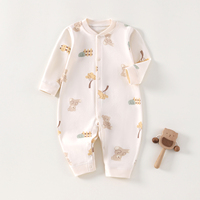 Combinaison pour nouveau-né Kaka Bear en coton doux et pur, respirante, pour bébés garçons et filles de 0 à 12 mois, manches longues, boutons pression, motif dessin animé