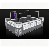 Vitrine de présentation de bijoux minimaliste grise carrée pour centre commercial, solution de conception de magasin complète personnalisée pour partenaires Fortune 500