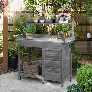 Table de jardin <span class=keywords><strong>en</strong></span> <span class=keywords><strong>bois</strong></span> de sapin écologique et durable avec plateau galvanisé, support de fleurs résistant aux intempéries, étagère et tiroir - Product Image 3