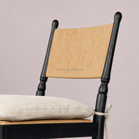 Tabouret de comptoir moderne en frêne noir teinté, style antique, avec coussin et dossier en corde de papier doux, pour la maison