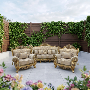 Sofá Seccional Convertible de 5 Plazas en Madera de Teca Sólida, Acabado en Oro Antiguo, Estructura de Madera Tallada a Mano, Estilo Tradicional - Product Image 5