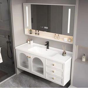 French-style <b>white</b> bathroom cabinet smart <b>mirror</b> cabinet hanging <b>white</b> cabinet body glass cabinet door - Product Image 1