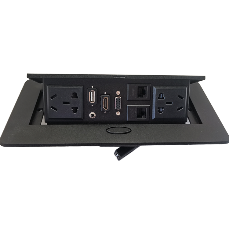 Black Top Grade Desktop Power Socket Usb Double 16a 2-Pin/3pin Sockets Slowly Pop up Embedded Conference Desktop Socket