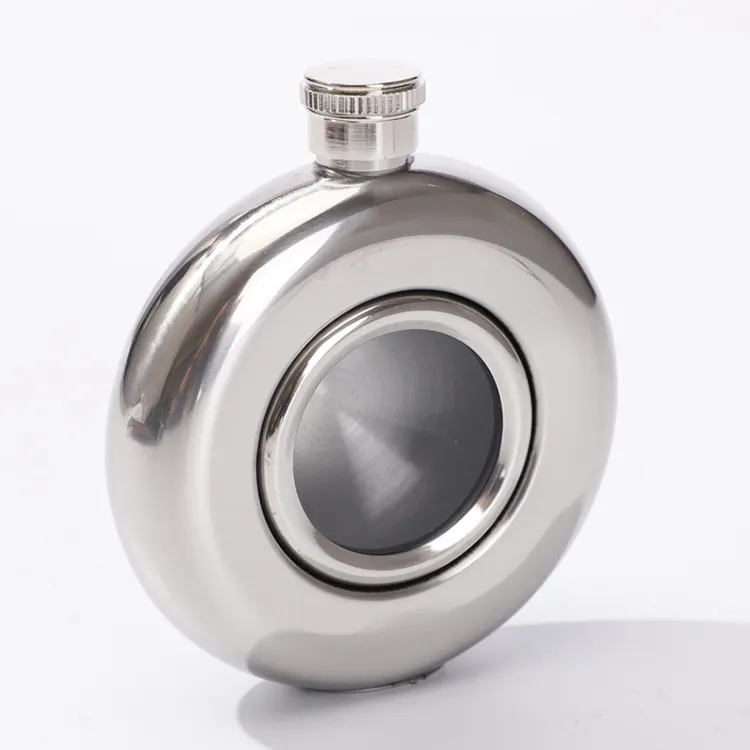 Custom Portable 304 Stainless Steel Translucent 5oz Round Gift Hip Flask