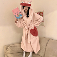 Pyjamas abstraits sculptés au sable pour jeunes, chemises de nuit mi-longues en polaire corail, vêtements d'intérieur chauds en flanelle pour femmes, hiver