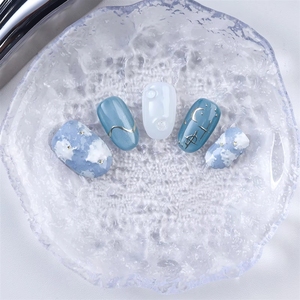 Faux <span class=keywords><strong>Ongles</strong></span> Personnalisés Effet <span class=keywords><strong>Métallique</strong></span> Étoile et Lune, Acrylique <span class=keywords><strong>Bleu</strong></span> Nuage 3D, Courts, Ronds, Ovales, à Presser, Haute Qualité avec Colle - Product Image 2