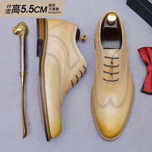 Chaussures pour hommes en cuir véritable britannique, style professionnel clair, rehaussantes invisibles de 5,5 cm, avec gravure intérieure pour augmenter la taille - Product Image 4