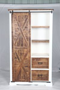 Armario Muro con Puertas Corredizas de Madera Natural y Blanca, con Estantes y Cajones de Almacenamiento - Product Image 6