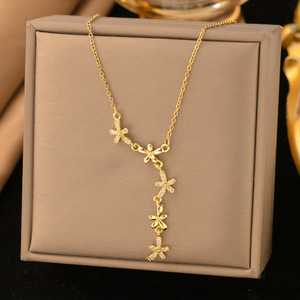 Collier pendentif chaîne à maillons plaqué or, micro-incrusté de zircon, style mode japonaise et coréenne, petit et frais, pour enfants, tendance internet - Product Image 2