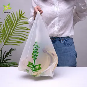 Maizena Zakken Bioplastic T-Shirt Tas Biologisch Afbreekbare Tassen Op Maat Bedrukt 100% Biologisch Afbreekbaar Pla Pbat Composteerbaar Plastic Accepteren