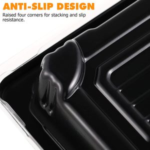 Black Rectangular <strong>Disposable</strong> Plastic Food Sushi Sashimi Snack <strong>Dessert</strong> Sandwich Bread <strong>Tray</strong> with Clear Lid - Product Image 4