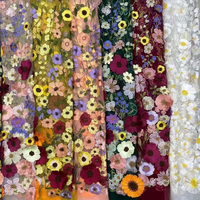 Tissu en Tulle Brodé de Fleurs 3D Colorées de Haute Qualité pour Robe Femme et Enfant, Tissu de Mode et de Mariage