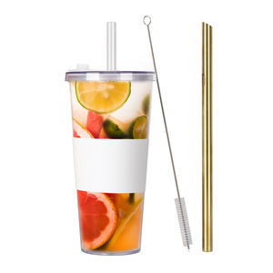 Vente en gros gobelet à thé au lait boba en <span class=keywords><strong>plastique</strong></span> transparent à double paroi personnalisé réutilisable de 24oz avec paille et couvercle - Product Image 2