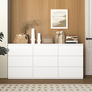 Commode à 9 tiroirs en bois massif blanc, moderne, écologique, durable, sans poignées, pour chambre à coucher, salon, couloir, entrée - Product Image 3