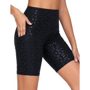 Shorts de sport taille haute pour femme FOXA avec poches, pour yoga, cyclisme et course à pied, effet ventre plat, extensibles, en Spandex et Polyester - Product Image 1