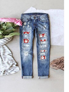 <span class=keywords><strong>Jean</strong></span> en denim vintage pour femme, séchage rapide, avec broderie de trous, taille mi-haute, pantalon évasé - Product Image 4