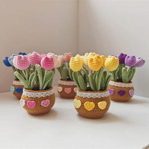Hand-woven wool bouquet material package tulip potted crochet gift for teacher's homemade graduation season gift - Product Image 3