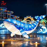 Sculpture géante de baleine illuminée, lanterne océanique personnalisée pour l'aménagement paysager des parcs à thème