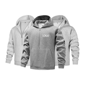 Logo Personalizzato di Alta Qualità con Stampa in Rilievo ODM |   <span class=keywords><strong>Felpa</strong></span> da <span class=keywords><strong>Uomo</strong></span> Primaverile Autunnale con Mezza <span class=keywords><strong>Zip</strong></span> e Cappuccio, Vestibilità Ampia, Multifunzionale, Antipiega - Product Image 2