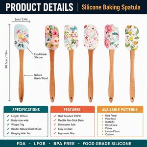 Spatule en silicone antiadhésive personnalisée avec logo LA, manche en bois, pour la décoration de gâteaux, l'épandage de glaçage, grattoir à pâtisserie, OEM ODM - Product Image 3