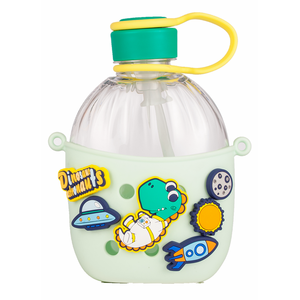 PINKAH CrocsDIY <span class=keywords><strong>Dinosaure</strong></span> Astronaute Bouteille d'eau réutilisable en plastique Tritan sans BPA, étanche, avec paille et sangle, 650 ml, pour l'extérieur - Product Image 1