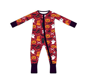 Mono de bebé retro negro con estampado de setas silvestres y bambú, manga larga, con cremallera completa, para recién nacido - Product Image 5