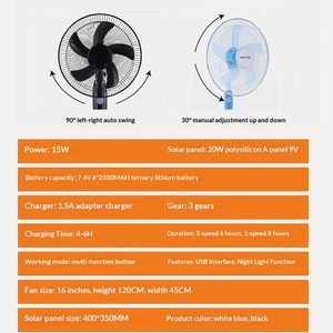 Ventilateur mural solaire de 16 pouces, économie d'énergie, facile à utiliser, OEM/ODM pour la maison, le dortoir, vente chaude en Afrique du Sud-Est - Product Image 4