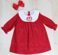 Nouvel arrivage Ensemble de vêtements de Noël personnalisés pour bébé fille Barboteuse à col festonné en coton rouge Barboteuse Longtall pour bébé fille