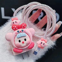 Ensemble de protection de chargeur mignon en 3D en forme de cochon, étui de protection de chargeur de dessin animé avec protège-câble de charge pour adaptateur Apple iPhone 20W CN/US