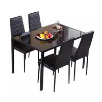 Ensemble Table à Manger 4/6 Places, Piétement et Chaises en PU Rembourré, Plateau en Fibre de Verre Carré, Métal, Échantillon Gratuit, Classique Moderne