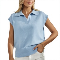 Pull court sans manches en tricot uni personnalisé pour femme, col en V, couleur unie, style printemps