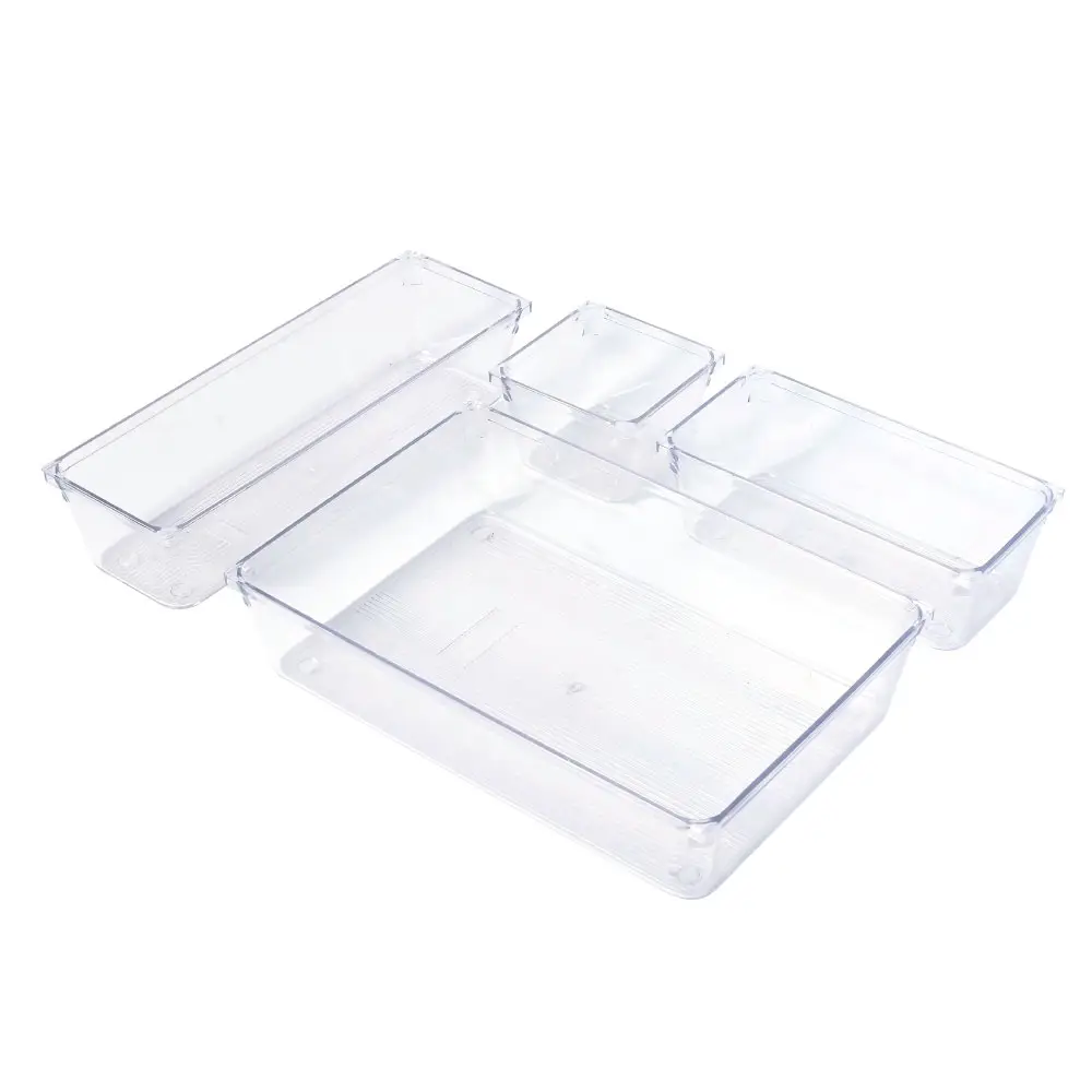 Hochwertige Küche Abnehmbare Schublade Aufbewahrung sbox Kunststoff Tablett Besteck Tablett 4 Boxen 1 Set Schublade Organizer WTB-130