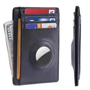 Campione gratuito rfid airtag portafoglio portacarte porta carte di credito airtag in vera pelle per apple air tag