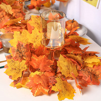 Guirlande de feuilles d'érable en soie artificielle pour la décoration de la maison en automne, Thanksgiving, Noël, Nouvel An, la Saint-Valentin, la remise des diplômes, 100cm-200cm
