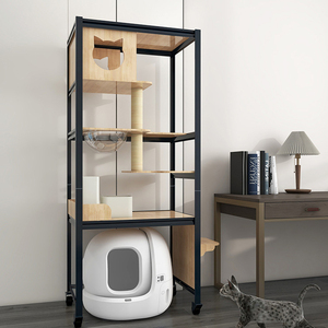Cat Tree moderno di lusso grande struttura per arrampicata a torre di gatto tappeto legno Cat Tree con custodia nascosta per condominio al coperto - Product Image 4