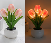 Lampu Malam Bunga Tulip LED Lampu Meja Pot Keramik Dapat Diisi Ulang USB 21CM Lampu Sekitar Mini Kamar Tidur Dekorasi Rumah Hadiah Ulang Tahun
