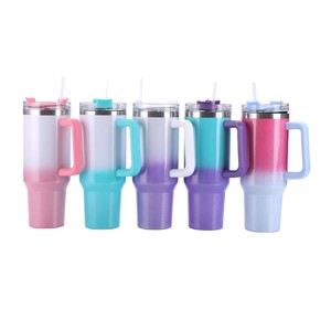 Rainbow Paint Handle Mug 40oz 304 Stainless Steel Vacuum Insulated With Straw Travel Use - Product Image 3