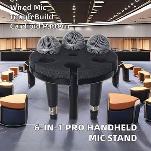Microphone serre-tête professionnel OEM avec 6 micros à pince en métal sur support col de cygne, communication filaire, bonnette anti-vent en mousse - Product Image 6