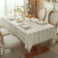 Nappe personnalisée imperméable en coton et lin avec broderie et franges, couverture décorative pour banquets de mariage et tables à manger à domicile