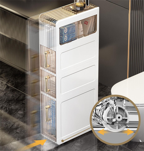 4-Tier 18.5cm Length Bathroom Vertical <b>Slim</b> Storage <b>Cabinet</b> Narrow Plastic Drawer <b>Cabinet</b> with Wheels - Product Image 4