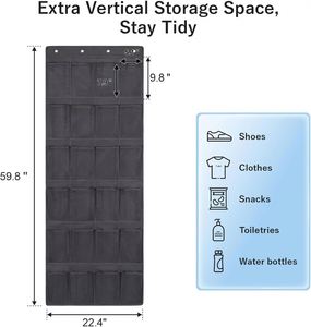 Heavy-Duty 24 Pockets Hanging <b>Shoe</b> Organizer, Non-woven Clear PVC Mesh with Metal <b>Hooks</b>, for Dorm & Bedroom Storage Bag - Product Image 4