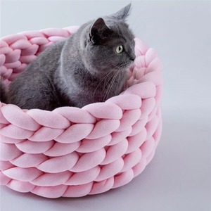 Fabricant de gros logo personnalisé rond chien produit pour animaux de compagnie chat lit tissage - Product Image 5