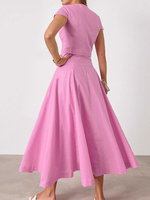 Ensemble jupe longue et chemise à manches courtes pour femmes, style élégant français, été, uni, respirant, écologique, coupe A