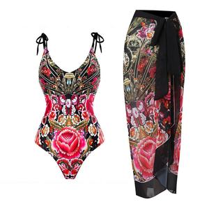 Trajes de Baño Personalizados para Mujer, Estampado Abstracto, Cuello Cuadrado en V, Floral, Vacaciones, Una Pieza con Bikini y Cubierta, Ropa de Playa - Product Image 4