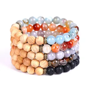 Customized Jewelry Natural Ice Cracked Agate Bracelet Wooden Beads Essential Oil Aroma Lava Stone Bracelet Jewelry
