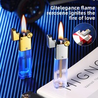 Briquet en métal transparent pour huile et kérosène, fin, portable, rétro, cadeau, magnifique et coupe-vent, durable