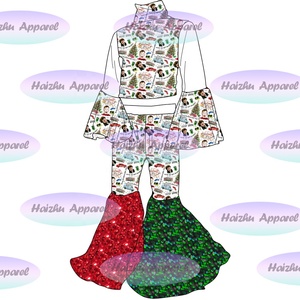 Conjunto de 2 Piezas para Niños y Niñas, Estilo Europeo-Americano, con Estampado de Muñeco de Nieve, Manga Larga, Pantalones Cortos, Lentejuelas Rojas, Poliéster/Nailon - Product Image 4